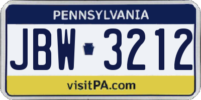 PA license plate JBW3212