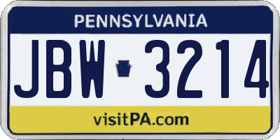 PA license plate JBW3214