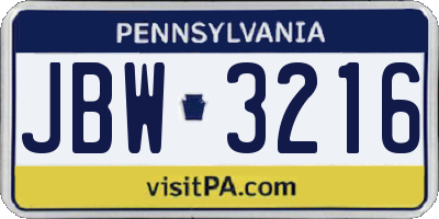 PA license plate JBW3216