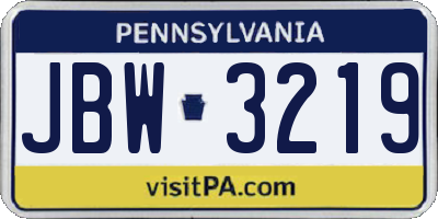 PA license plate JBW3219