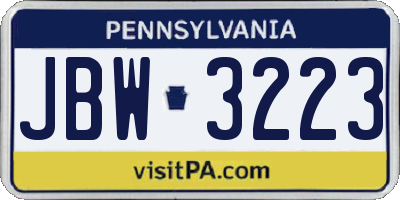 PA license plate JBW3223