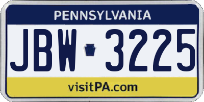 PA license plate JBW3225
