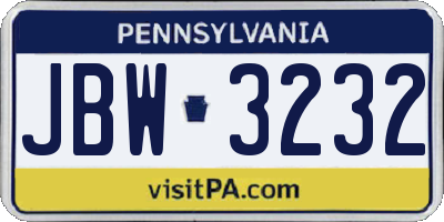 PA license plate JBW3232