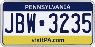 PA license plate JBW3235