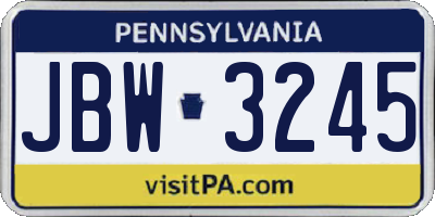 PA license plate JBW3245