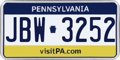 PA license plate JBW3252