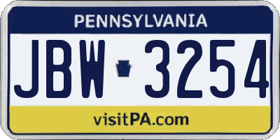 PA license plate JBW3254