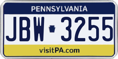 PA license plate JBW3255