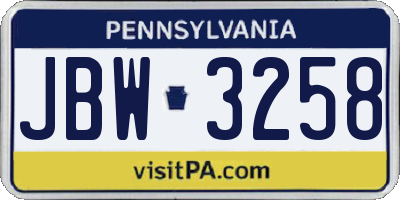 PA license plate JBW3258