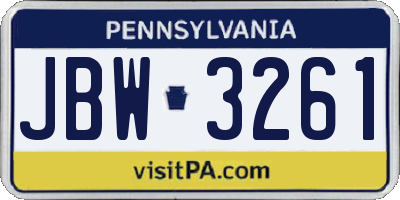 PA license plate JBW3261