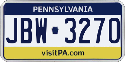 PA license plate JBW3270