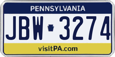 PA license plate JBW3274