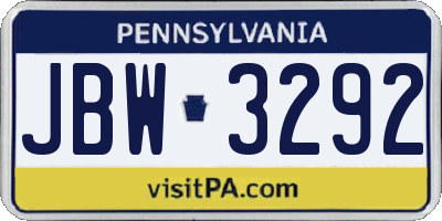 PA license plate JBW3292