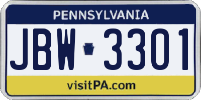 PA license plate JBW3301