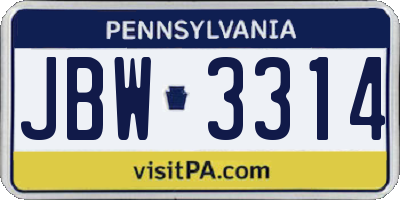 PA license plate JBW3314