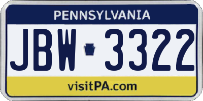 PA license plate JBW3322