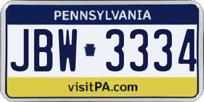 PA license plate JBW3334