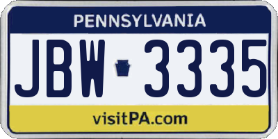PA license plate JBW3335
