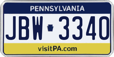 PA license plate JBW3340