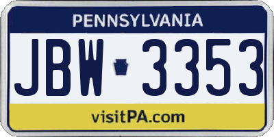 PA license plate JBW3353