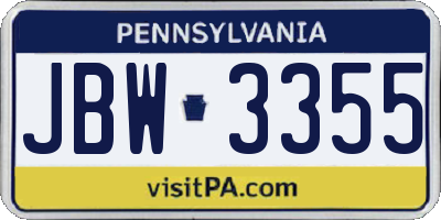 PA license plate JBW3355