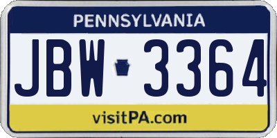 PA license plate JBW3364