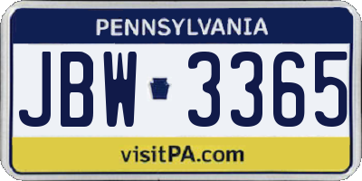 PA license plate JBW3365