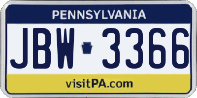 PA license plate JBW3366