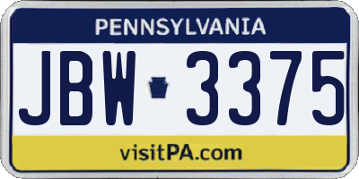 PA license plate JBW3375