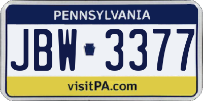 PA license plate JBW3377