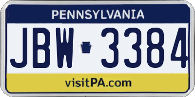 PA license plate JBW3384