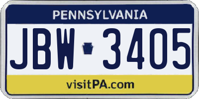 PA license plate JBW3405
