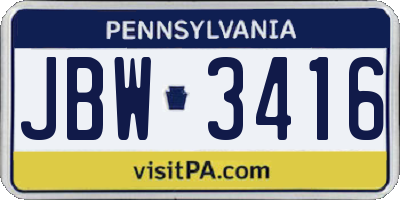 PA license plate JBW3416