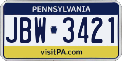 PA license plate JBW3421