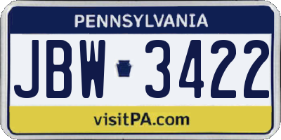 PA license plate JBW3422
