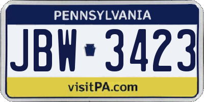 PA license plate JBW3423