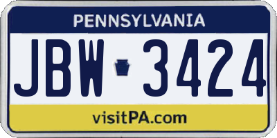 PA license plate JBW3424