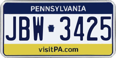 PA license plate JBW3425