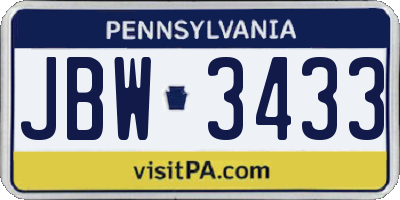 PA license plate JBW3433