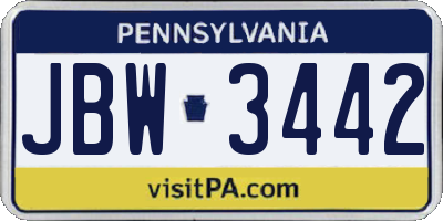 PA license plate JBW3442
