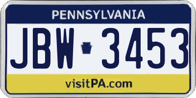 PA license plate JBW3453