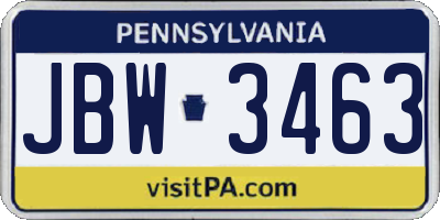 PA license plate JBW3463