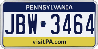 PA license plate JBW3464