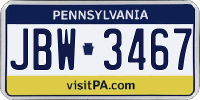 PA license plate JBW3467