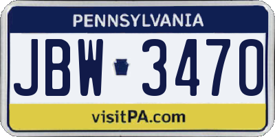 PA license plate JBW3470