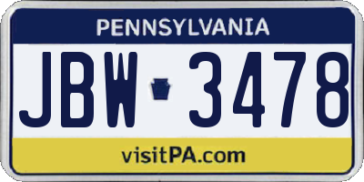 PA license plate JBW3478