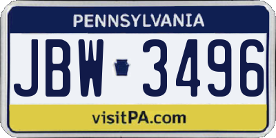 PA license plate JBW3496