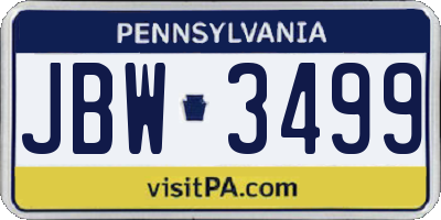 PA license plate JBW3499