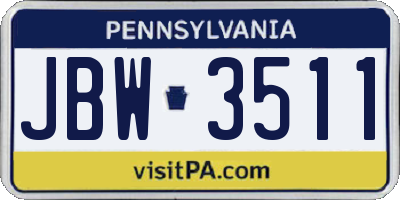 PA license plate JBW3511