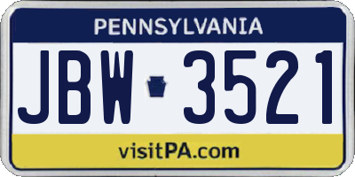 PA license plate JBW3521